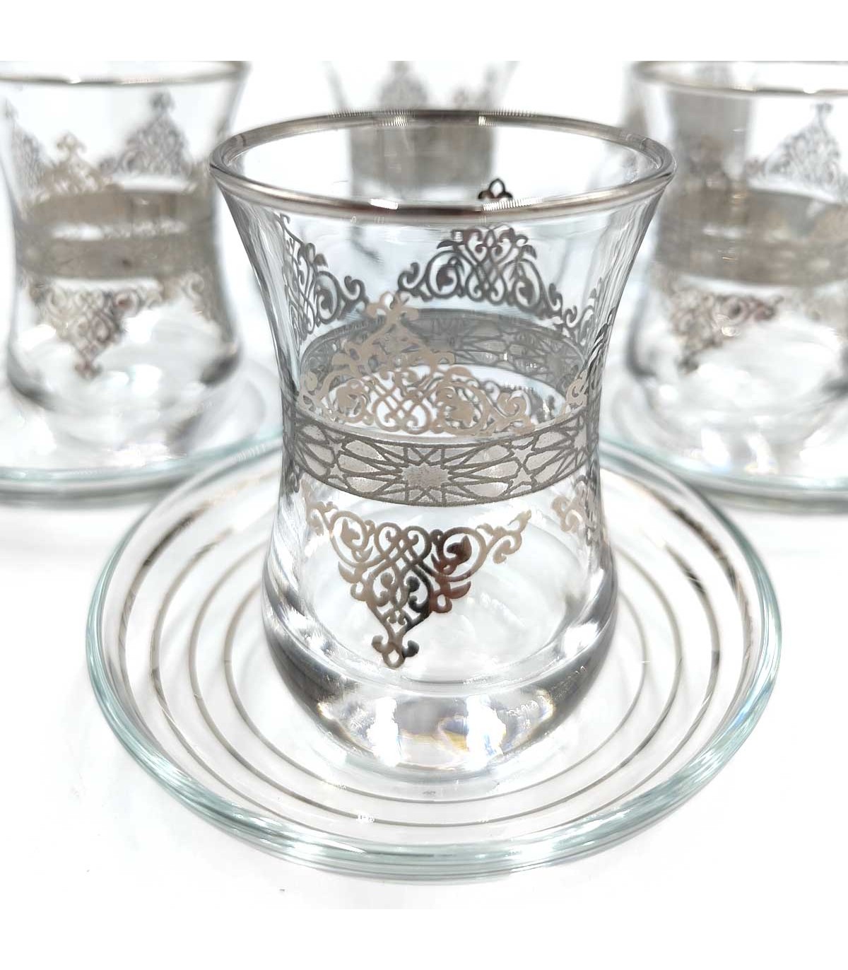 Alisveristime Set 6 Bicchieri Per Tè Turco In Zamzam Fatti A Mano Con Piattini E Cucchiai - Rame