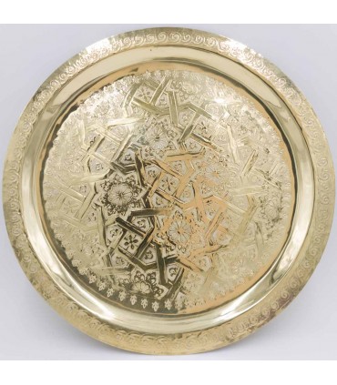 Moroccan Tray Carved by Hand in Golden Alpaca: Charm and Authenticity of Morocco Model Sinia Dhabi