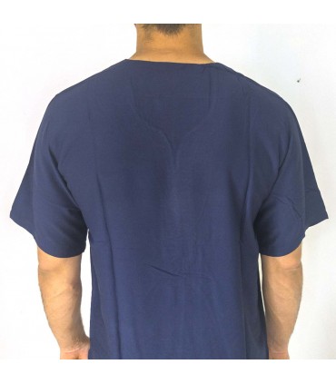 Camisa Azul T-shirt Marroquina Decorada com Bordado Estilo Árabe Modelo Kamis