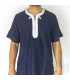 Camicia Blu T-shirt Marocchina Decorata con Ricami Stile Arabo Modello Kamis