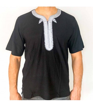 Camisa Negra Camiseta Marroqui Decorada Bordados Estilo Árabe Modelo Kamis