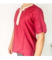 Chemise bordeaux bordeaux T-shirt marocain orné de broderies modèle Kamis de style arabe