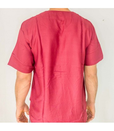 Camicia bordeaux bordeaux T-shirt marocchina decorata con ricamo stile arabo modello Kamis