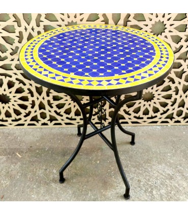 MESA DE MOSAICO DE TERRAÇO DE JARDIM - REDONDA - ZELLIGE - TELHA FEZ - MODELO AGADIR DAUR