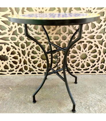TABLE MOSAÏQUE PATIO TERRASSE DE JARDIN - RONDE - ZELLIGE - CARREAUX FEZ - MODÈLE AGADIR DAUR