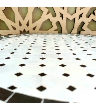 Mesa de mosaico artesanal andaluza preto bege jardim terraço árabe verão modelo Aadi Aswad