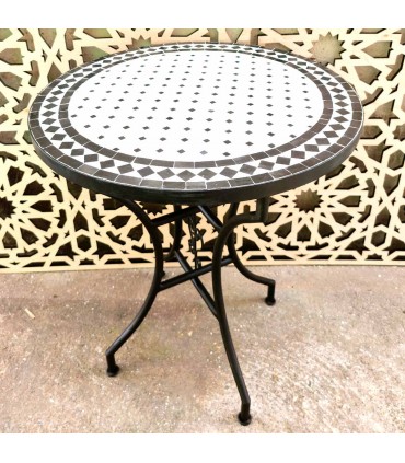 Andalusischer handgefertigter Mosaiktisch Schwarz Beige Gartenterrasse Arabischer Sommer Modell Aadi Aswad