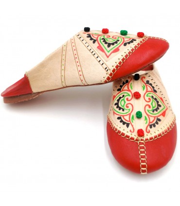 Moroccan Slipper Woman - Red Color - Moroccan Craftsmanship Authentic Leather - Azrar Model