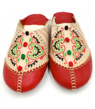 Pantofole Marocchine da Donna - Colore Rosso - Artigianato Marocchino in Pelle Autentica - Modello Azrar
