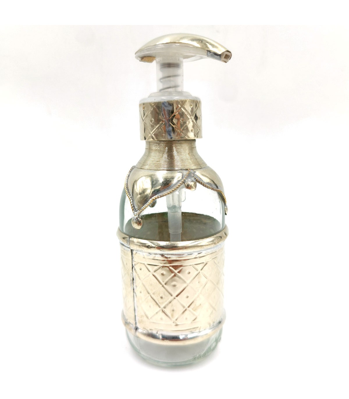 Set Dispenser Sapone In Vetro Ambrato Con Vassoio In Legno E Cestello In Ferro Per Cucina E Bagno - 6