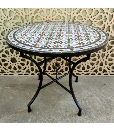 Mesa de mosaico artesanal andalusí jardín terraza árabe verano Modelo Dair Mulawan
