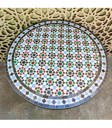 Mesa de mosaico artesanal andalusí jardín terraza árabe verano Modelo Dair Mulawan