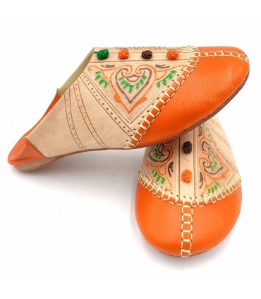 Marokkanische Pantoffel Frau - Farbe Orange - Marokkanische Handwerkskunst Authentisches Leder - Azrar-Modell