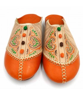Pantofole Marocchine da Donna - Colore Arancione - Artigianato Marocchino in Pelle Autentica - Modello Azrar