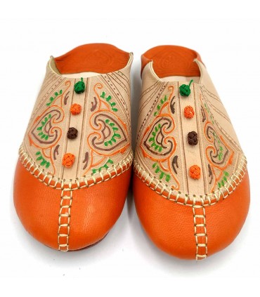Pantofole Marocchine da Donna - Colore Arancione - Artigianato Marocchino in Pelle Autentica - Modello Azrar