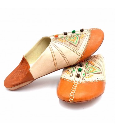 Babucha Marroquí Mujer - Color Marron Claro - Artesanía Marroquí Cuero Autentico - Modelo Azrar
