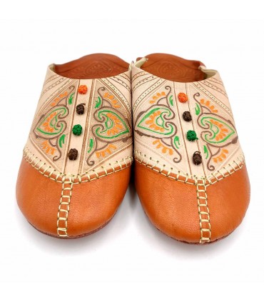 Babucha Marroquí Mujer - Color Marron Claro - Artesanía Marroquí Cuero Autentico - Modelo Azrar