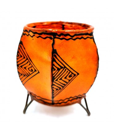 Leather Candle Holder Painted with Henna - Moroccan Crafts Andalusian Decoration Dauratun Model