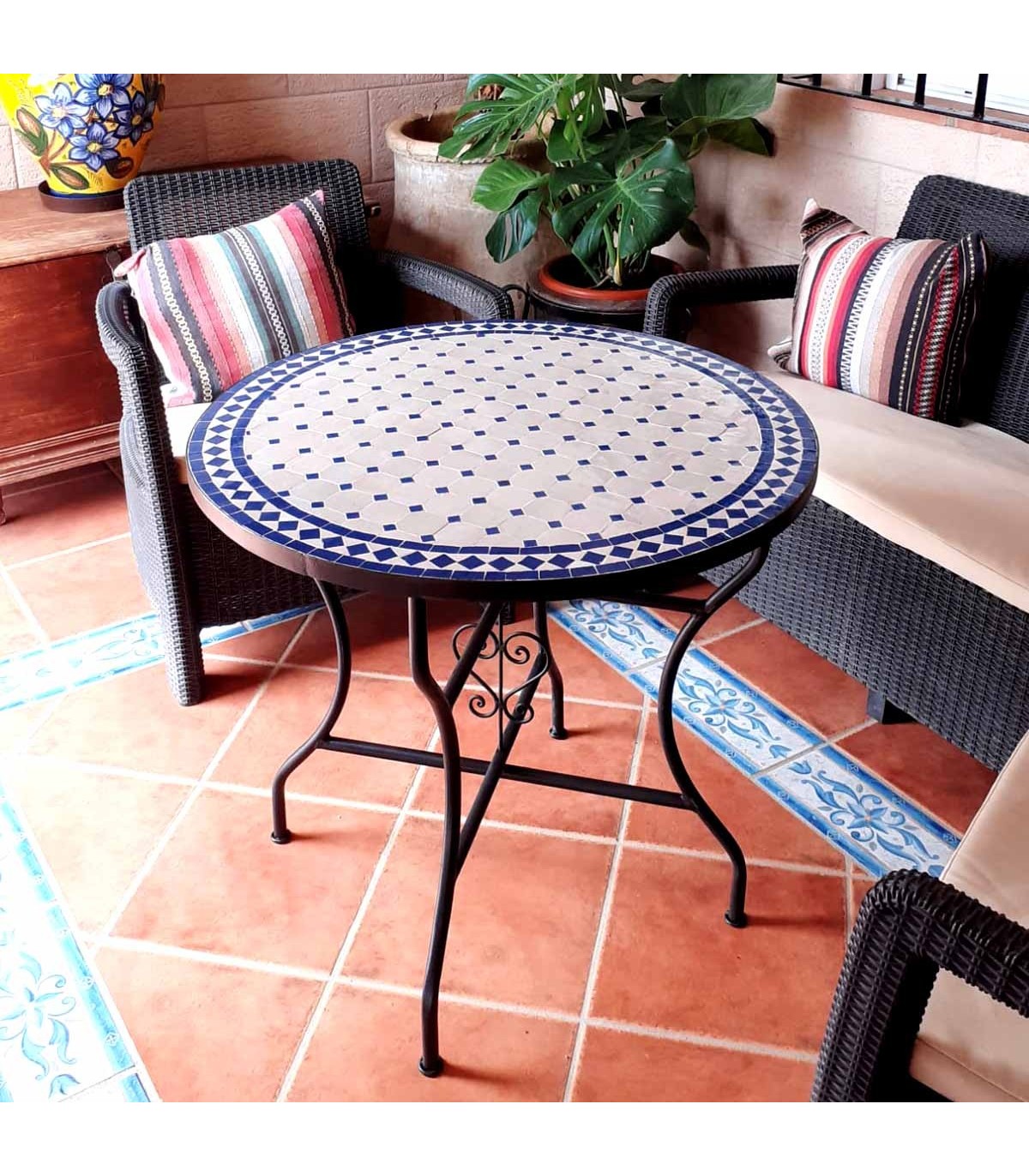 Mosaik Tisch - Rundes Blau - Fez Fliesen