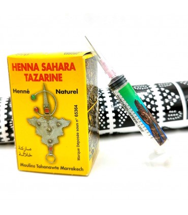 Kit Tatouage Temporaire Naturel Henné Marocain Tazarine + Pochoir + Seringue