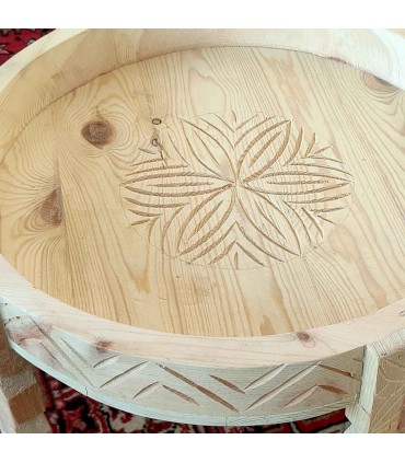 Chakki Low Carved Wood Grinder Table - Khashab Beldi Model