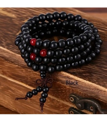 Bracciale in legno di sandalo, cordino elastico, con perline, dipinto a mano UNISEX