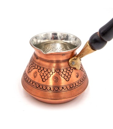 Cafetière Cezve turque faite à la main en cuivre gravé avec poignée en bois - Ensemble de 3 tailles
