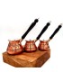 Engraved Copper Handmade Turkish Cezve Coffee Pot with Wooden Handle - Set of 3 Sizes