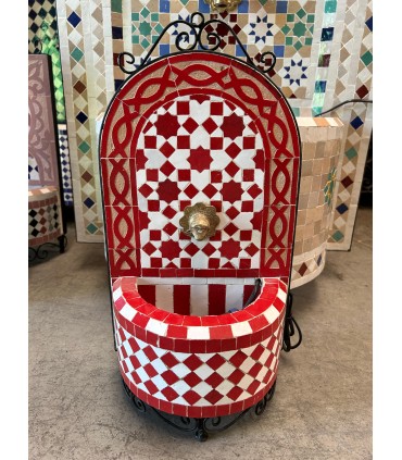 Moroccan Zellige Fountain: The Jewel of the Artisanal Tile in Fez Khamra Daira Model - 40 cm