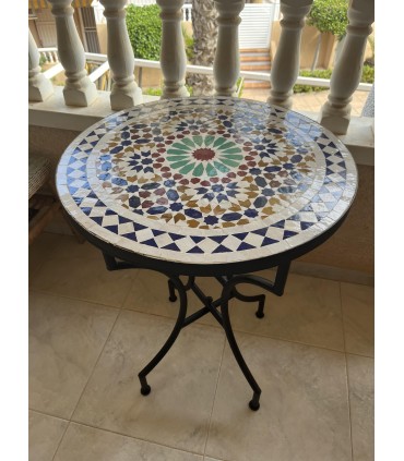 MESA DE JARDIM DE MOSAICO ANDALUZ - 80 CM - TELHAS FEZ - MODELO GRANAITA
