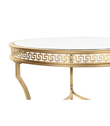 Table d'Appoint Orientale en Métal Ajouré et Verre Miroir - Doré