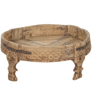 Antiker Tisch aus geschnitztem Holzimitat – Natur 65 x 65 x 26 cm, ideal für arabische niedrige Sofas vom Typ Tarba