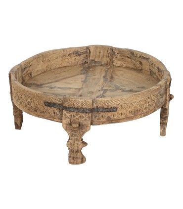 Table Antique en Bois Sculpté Imitation - Naturel 65x65x26 cm, Idéale pour Canapé Bas de Type Tarba Arabe