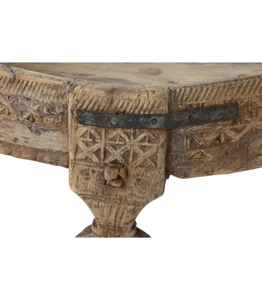 Table Antique en Bois Sculpté Imitation - Naturel 65x65x26 cm, Idéale pour Canapé Bas de Type Tarba Arabe