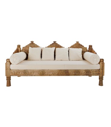 Divano in legno di mango con materasso e cuscini in poliestere - Modello Marahá Stile orientale indiano 190x77x90 cm