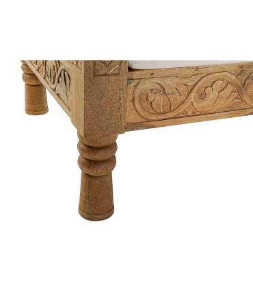 Sofá de Madera de Mango con Colchón y Cojines de Poliéster - Modelo Marahá Estilo Oriental Indio 190x77x90 cm