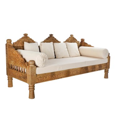 Canapé en Manguier avec Matelas et Coussins en Polyester - Modèle Marahá Style Oriental Indien 190x77x90 cm