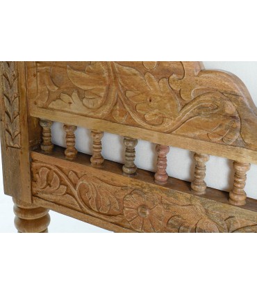 Mango Wood Sofa with Mattress and Polyester Cushions - Marahá Model Oriental Indian Style 190x77x90 cm