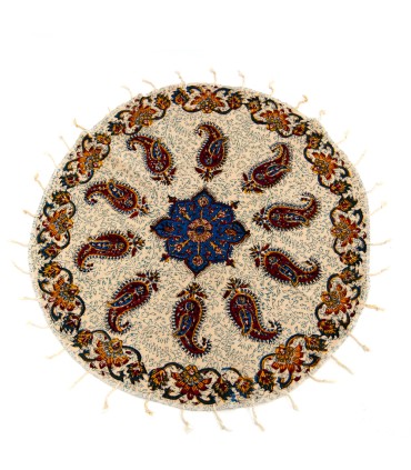 Runder handgefertigter Baumwollteppich 80 cm – handgefertigt mit Pflanzenfarben und einzigartigen Blumenmotiven