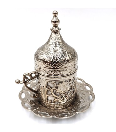 Turkish Tea or Coffee Cup and Saucer - Silver - Antalya Model
