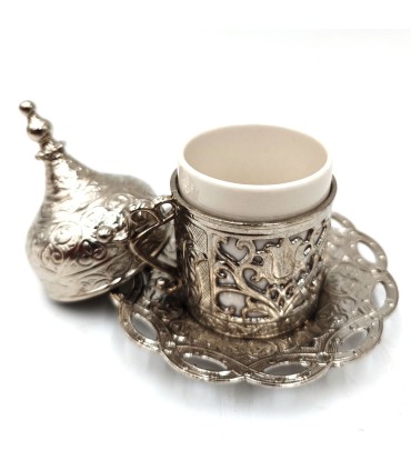 Turkish Tea or Coffee Cup and Saucer - Silver - Antalya Model