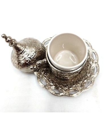 Tazza e piattino per tè o caffè turco - Argento - Modello Antalya