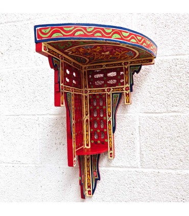 Étagère d'angle artisanale en bois - Peinte à la main avec un design andalou - Modèle RUKNIA