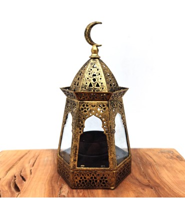 Candil Árabe Calado - Dorado Envejecido - Vela - 17 cm x 9 cm - Modelo 044