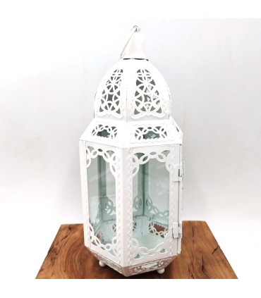 Farol Árabe Calado - Blanco - Vela - 30 cm x 13 cm - Modelo 010