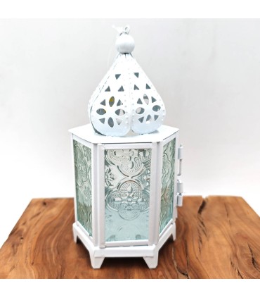 Farolillo Árabe Calado - Blanco - Vela - 18 cm x 9 cm - Modelo 953