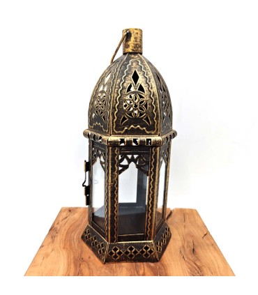 Farolillo Árabe Calado - Dorado Envejecido - 28 cm x 13 cm - Modelo 037