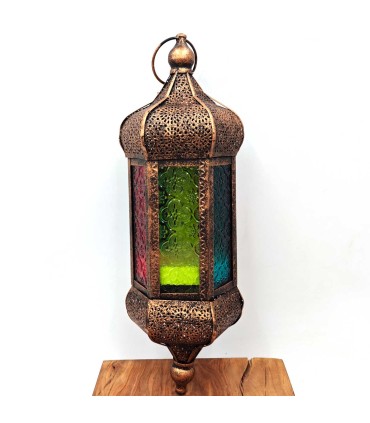 Lámpara Árabe Calada para colgar - Cobre envejecido - 42 cm x 15 cm - Modelo 983