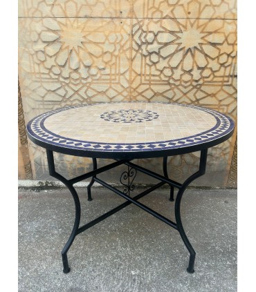 Mosaiktisch 100 cm - Granatstern Alhambra - Modell Generalife Abiad