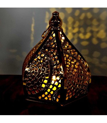 Lanterna Árabe Vazada - Dourada - Modelo Kubba 3 Ramadan
